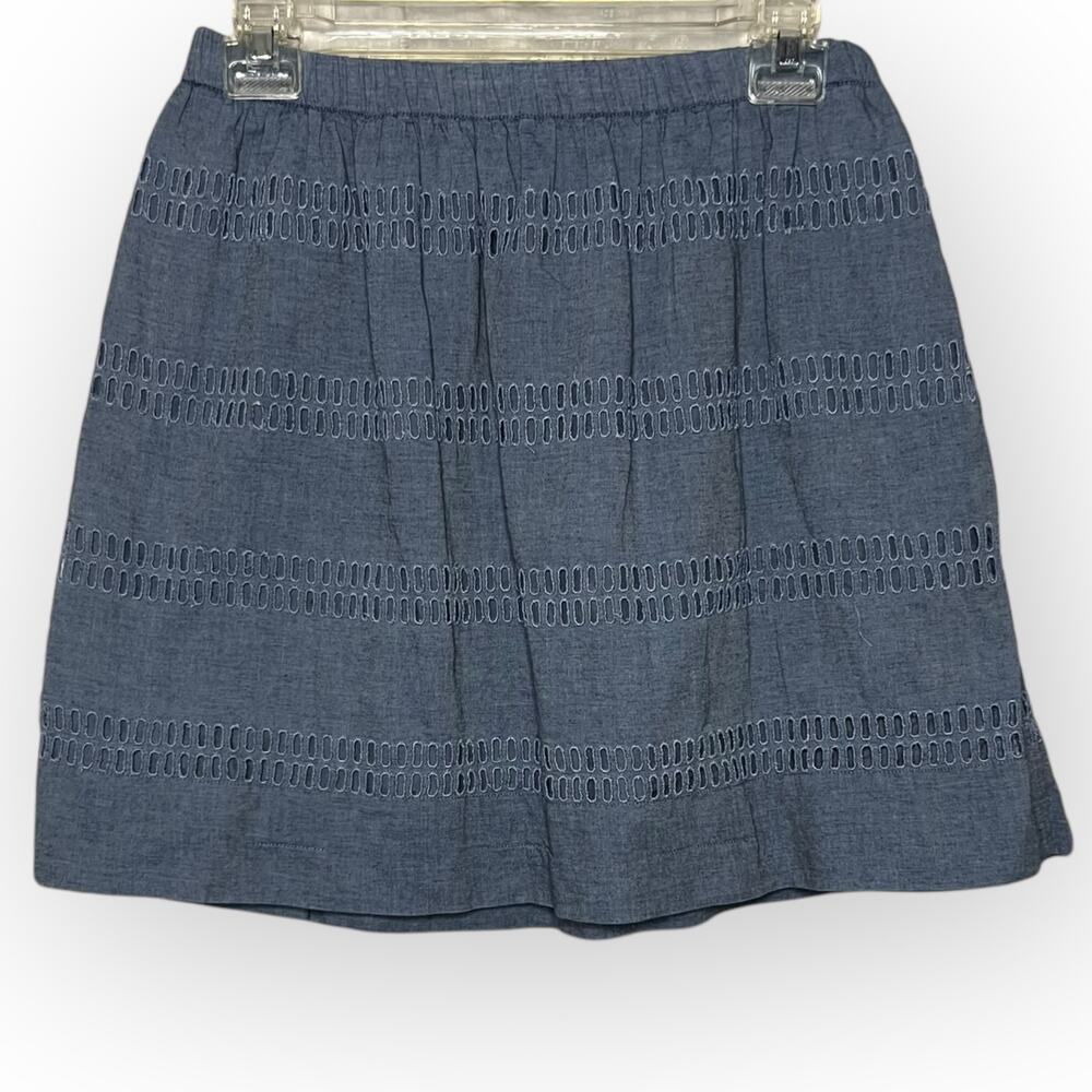 Gap Women's Blue Light Chambray Elastic Waist Eyelet A-Line Mini Skirt Size XS